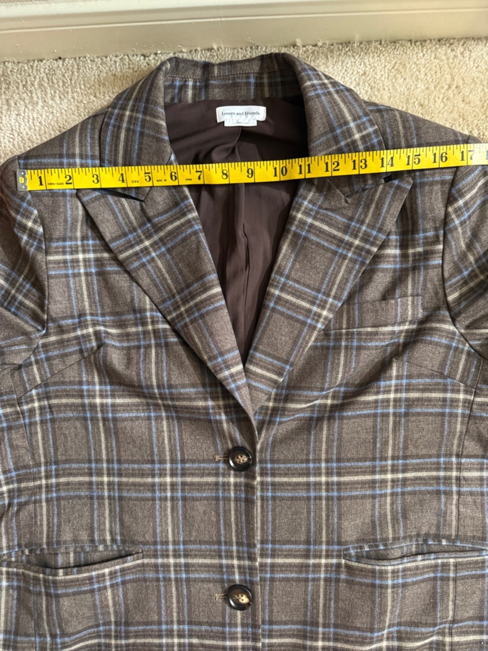 Lovers + Friends Plaid Brown/blue Oversized Blazer Jacket - Women's size small - Picture 14 of 16